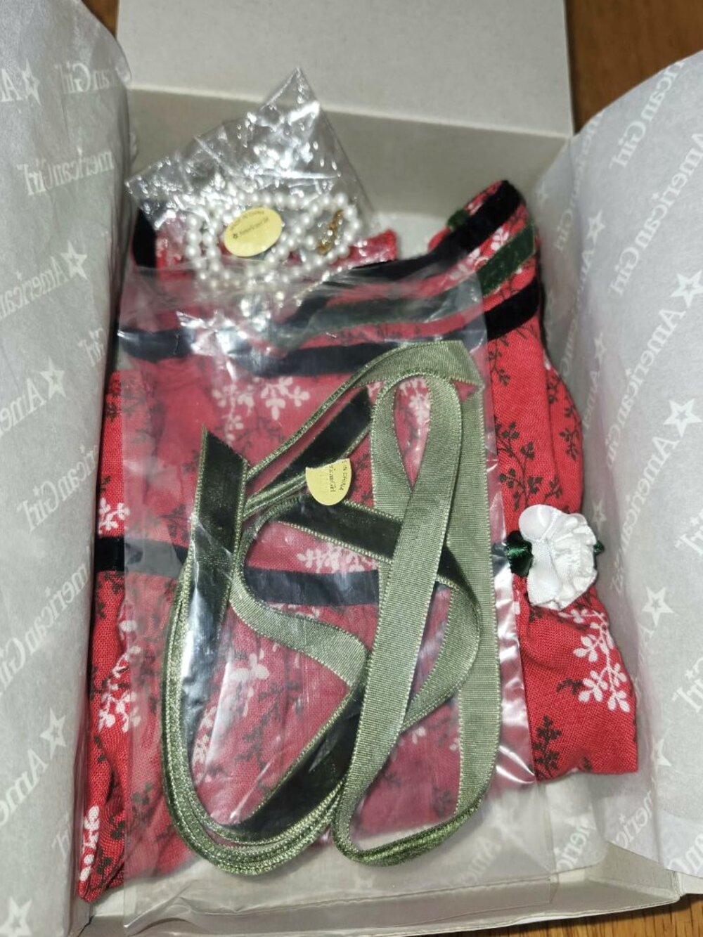 American Girl 18" Doll Cecile Red Special Dress Set in box, VGU condition